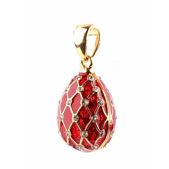 Red Gold Trellis Faberge Egg Pendant 1 1/8” - Picture 1 of 4